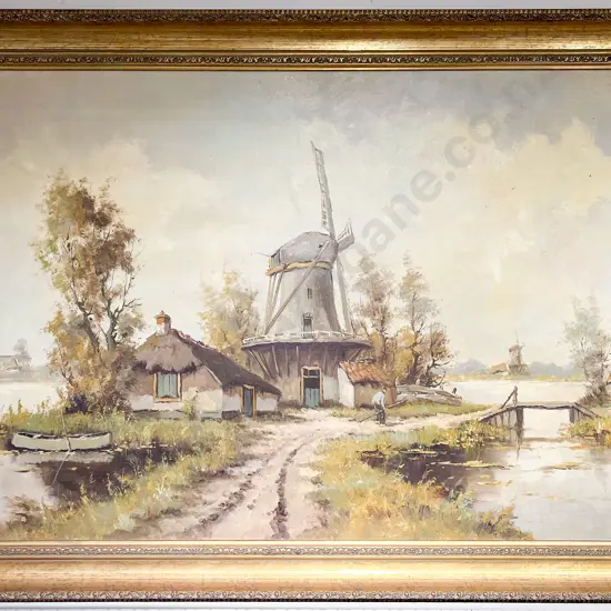 W La Grand - Dutch Windmill Scene - Oil on Canvas