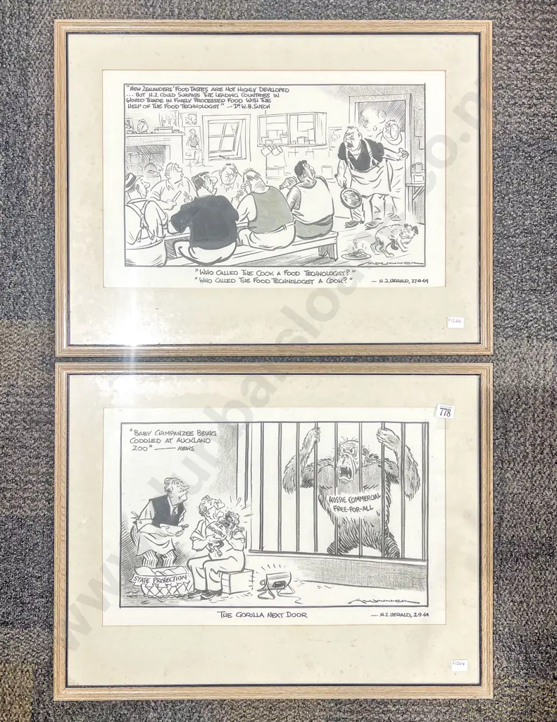 Two Framed NZ Herald Political Cartoons Image 1++