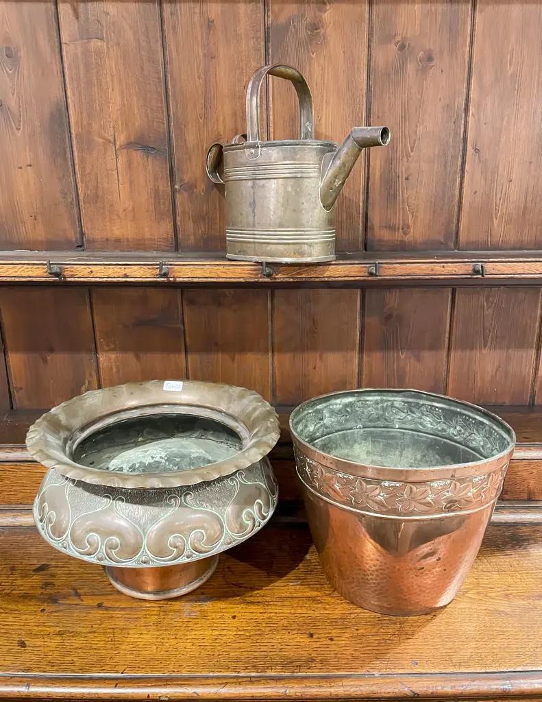 Art Nouveau Copper Planter, Other & Vict Watering Can Image 1++