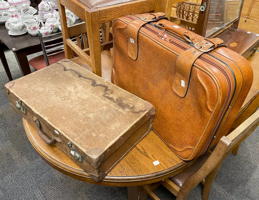 Vintage Briefcase and Leather Suitcase Image 1++