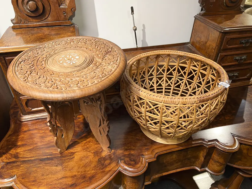 Small Inlaid Occ. Table and Cane Jardinière Image 1++