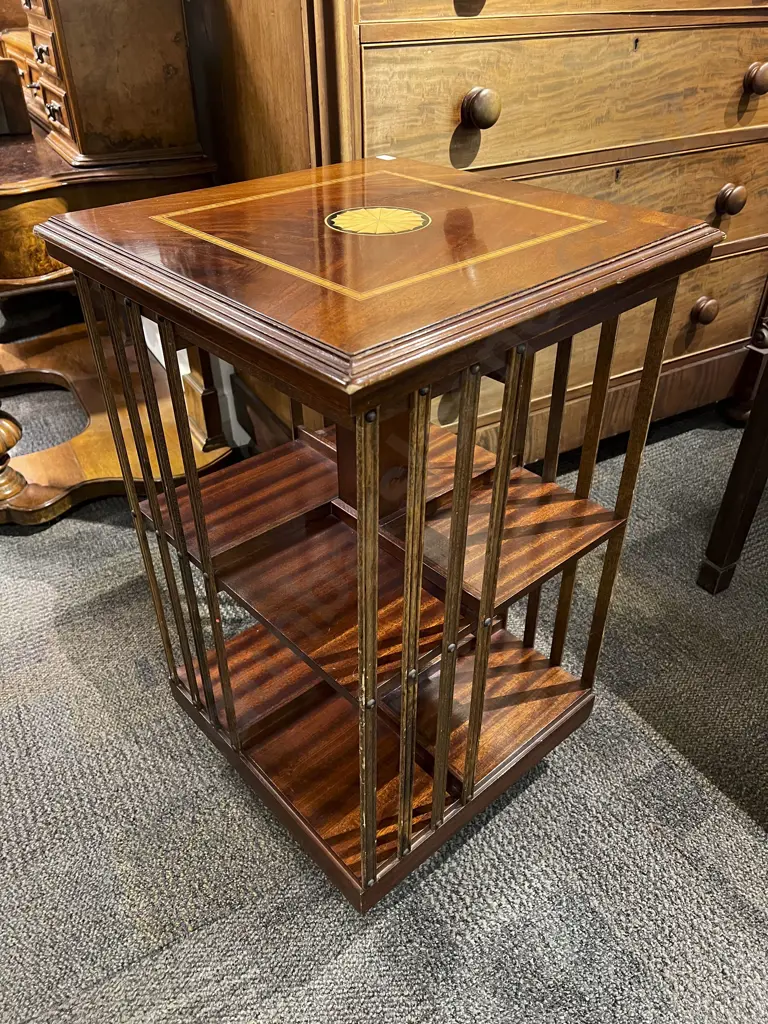 Inlaid Mahogany Revolving Bookcase Image 1++