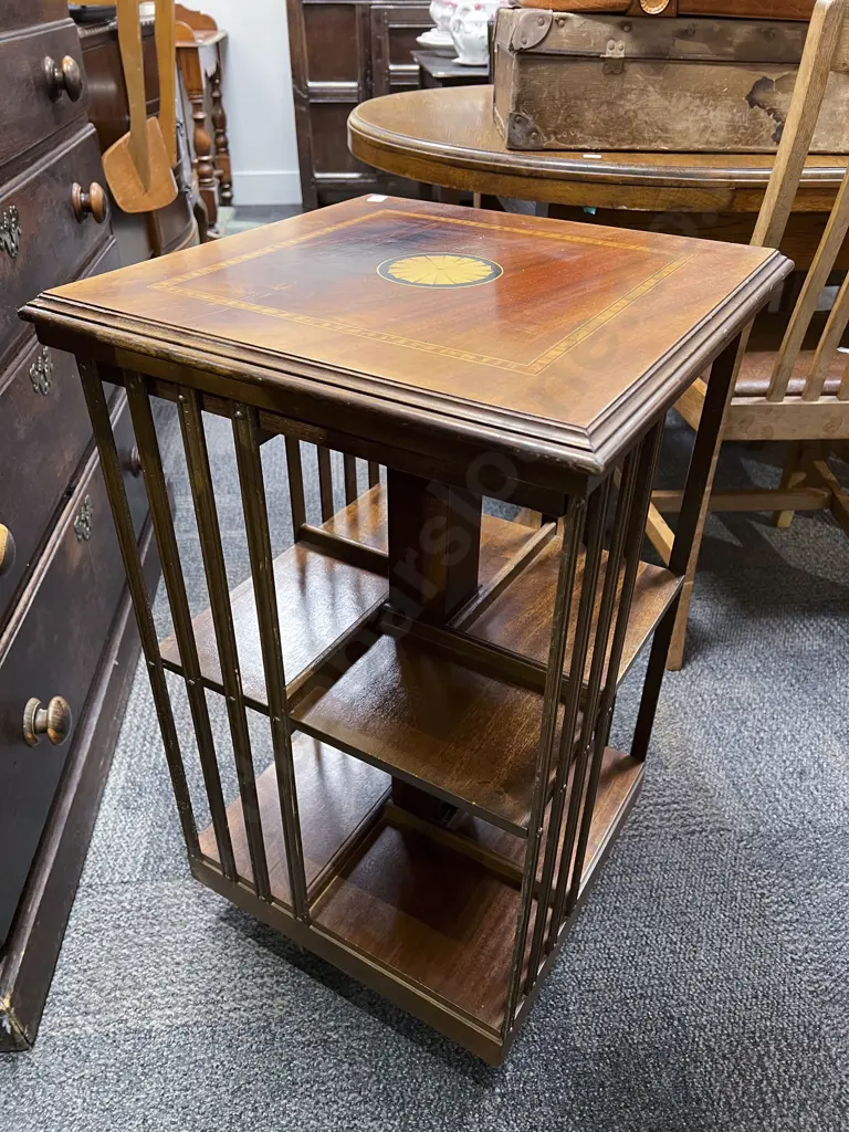 Inlaid Mahogany Revolving Bookcase Image 1++