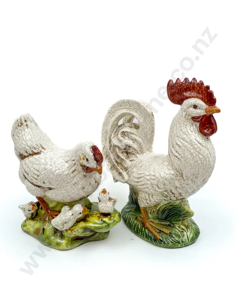 Two Crackle Glazed Chook Ornaments Image 1++