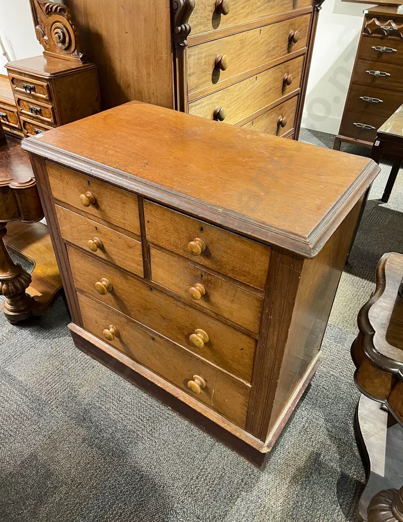 Mid C19th Cherry Wood Flat Front Six Drawer Chest Image 1++