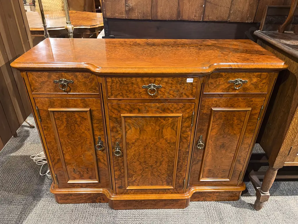Repro. Burr Walnut Small Proportion Breakfront Sideboard Image 1++