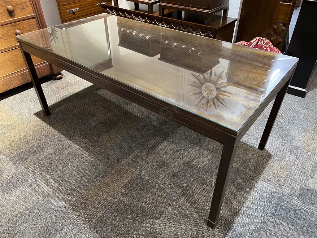 Oak Dining Table with Glass Top Image 1++