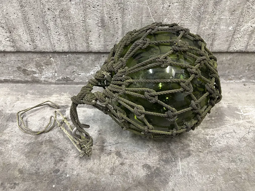 Vintage Green Glass Rope Bound Bouy Image 1++