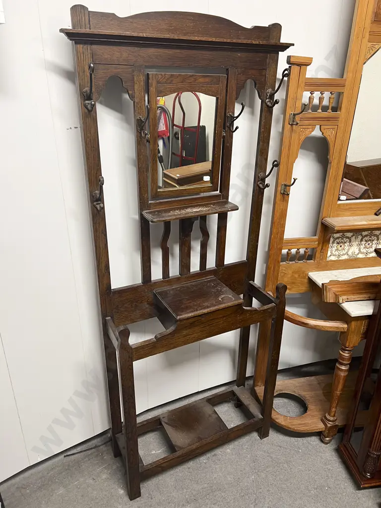 Oak Mirrored Hall Stand Image 1++