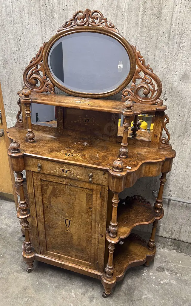 Victorian Burr Walnut Inlaid Credenza Image 1++
