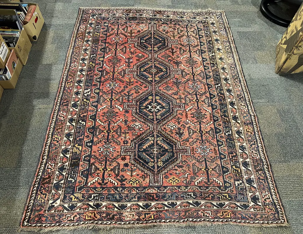 Large Persian Woolen Rug with Four Central Lozenge Medallions in Blue Red and Nautral Tones Image 1++