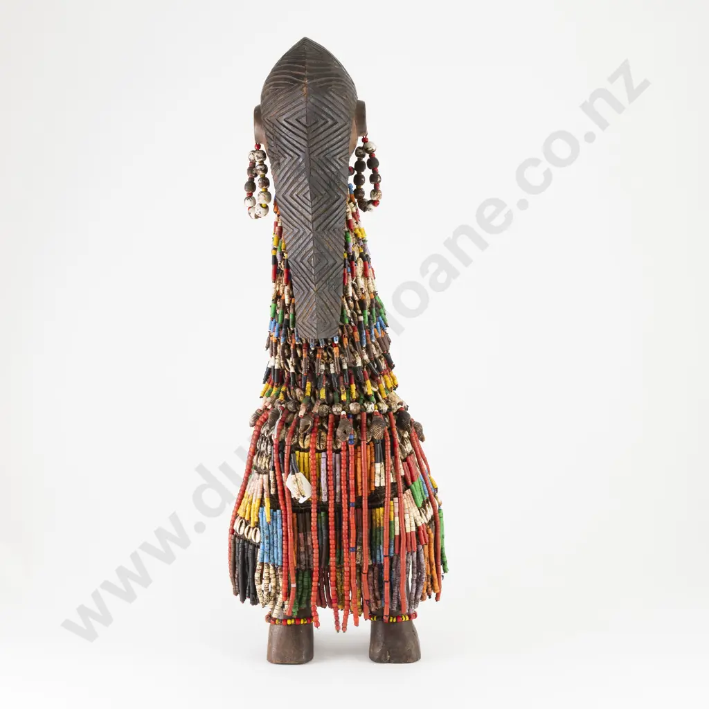 Antique African Carved Hardwood Female Form Covered in Trade Beads with Authenticity Certificate Image 1++