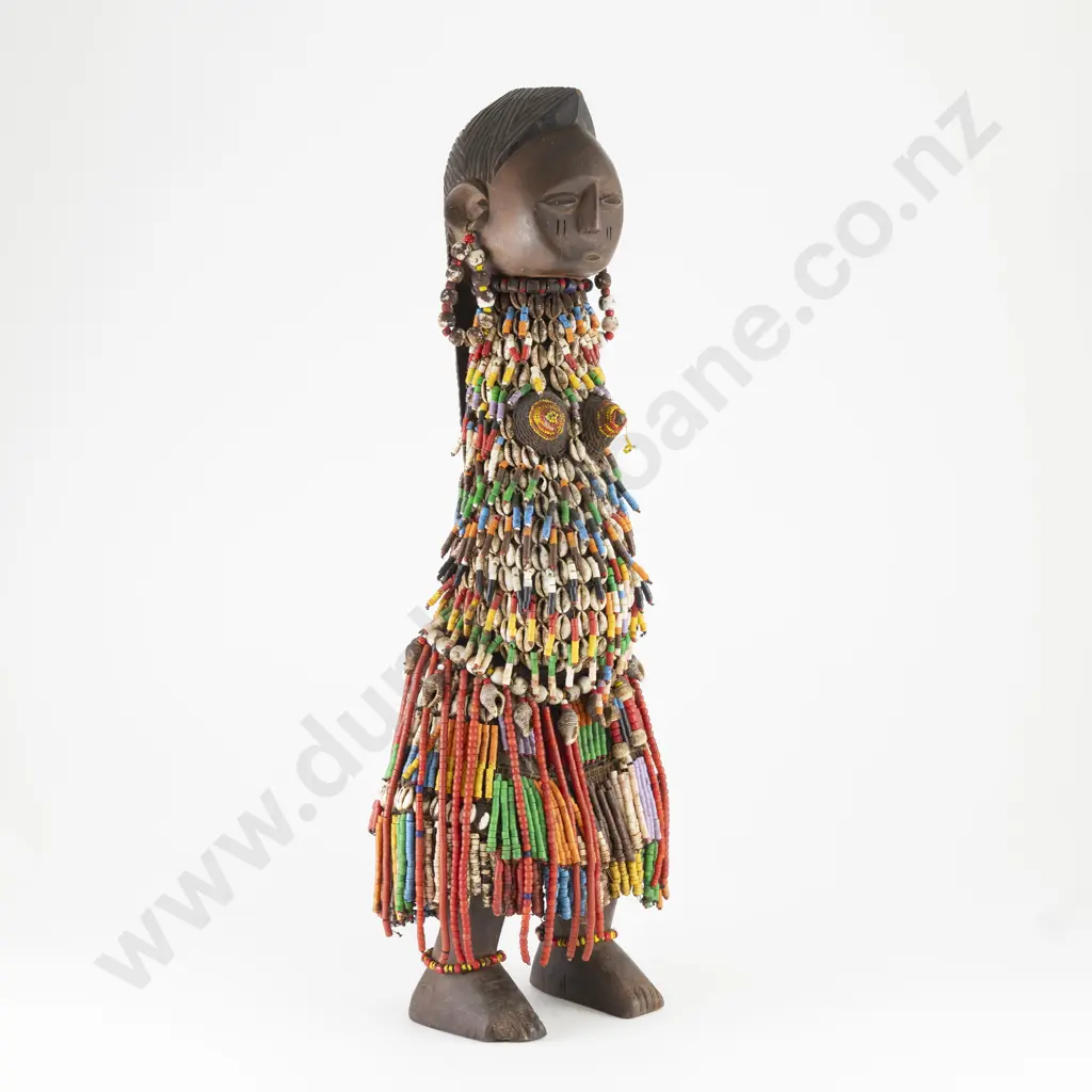 Antique African Carved Hardwood Female Form Covered in Trade Beads with Authenticity Certificate Image 1++