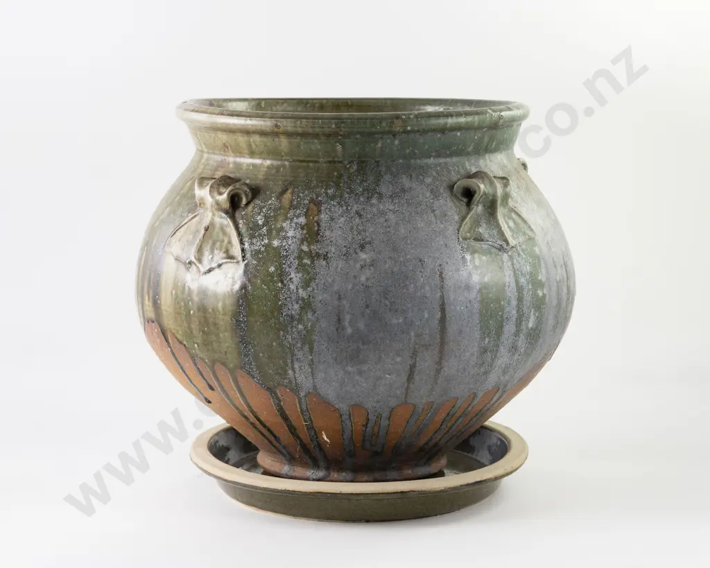 Large Peter Alger Semi Glazed Jardiniere & Saucer Image 1++