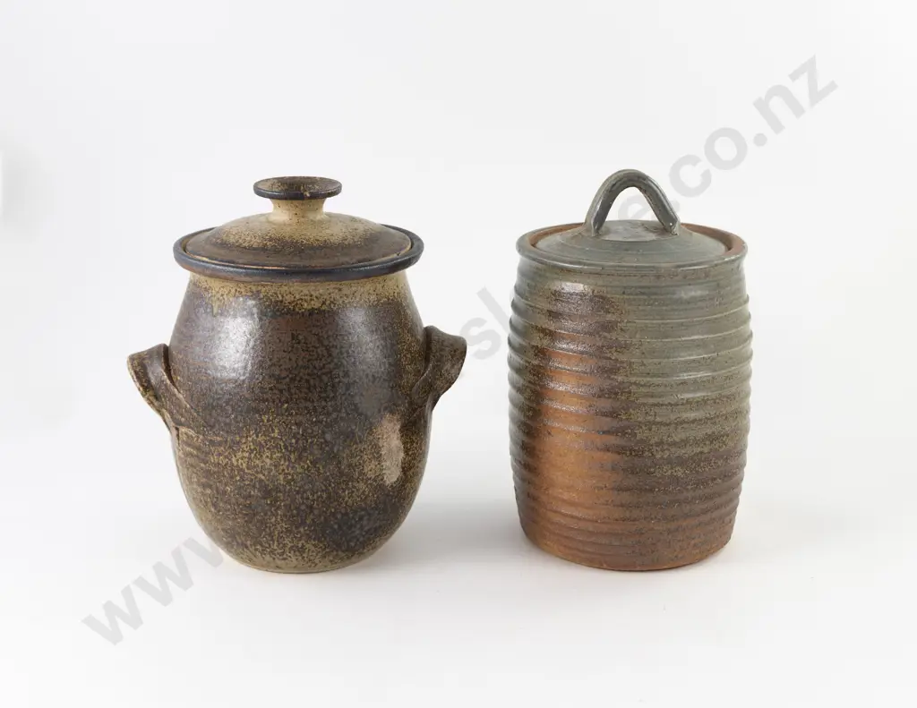 NZ Pottery Lidded Crock and Canister Image 1++