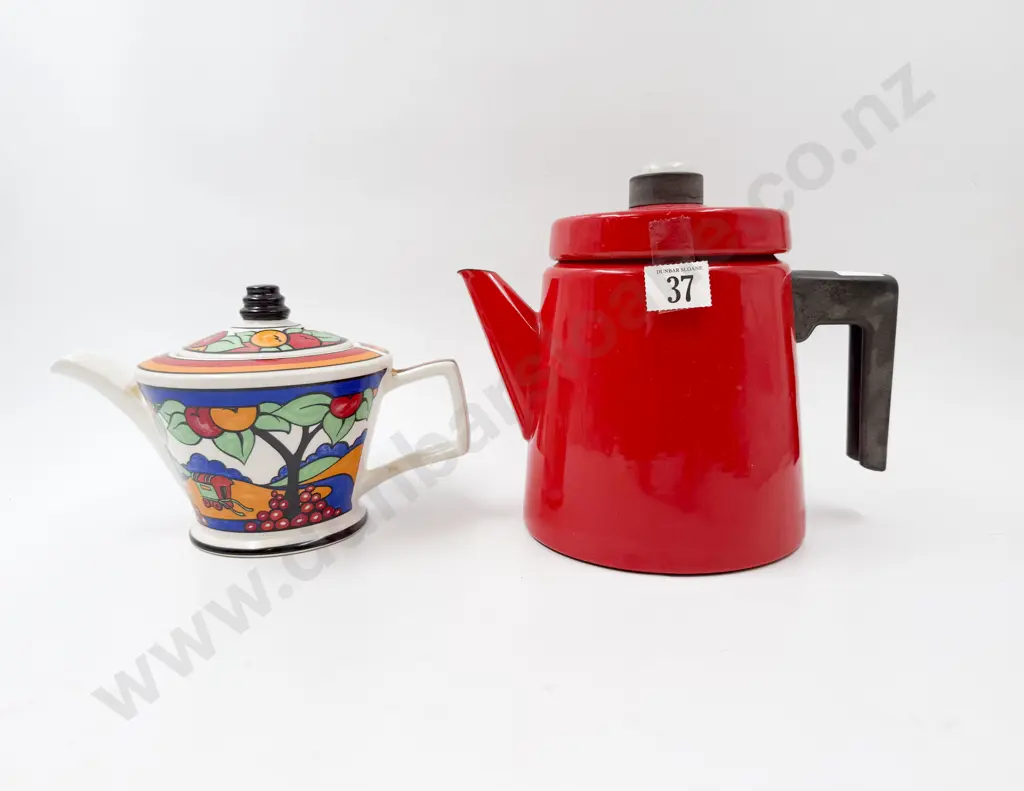Sadler Clarice Cliff Type Teapot & Red Enamel Finel Arabia Coffee Perculator Image 1++