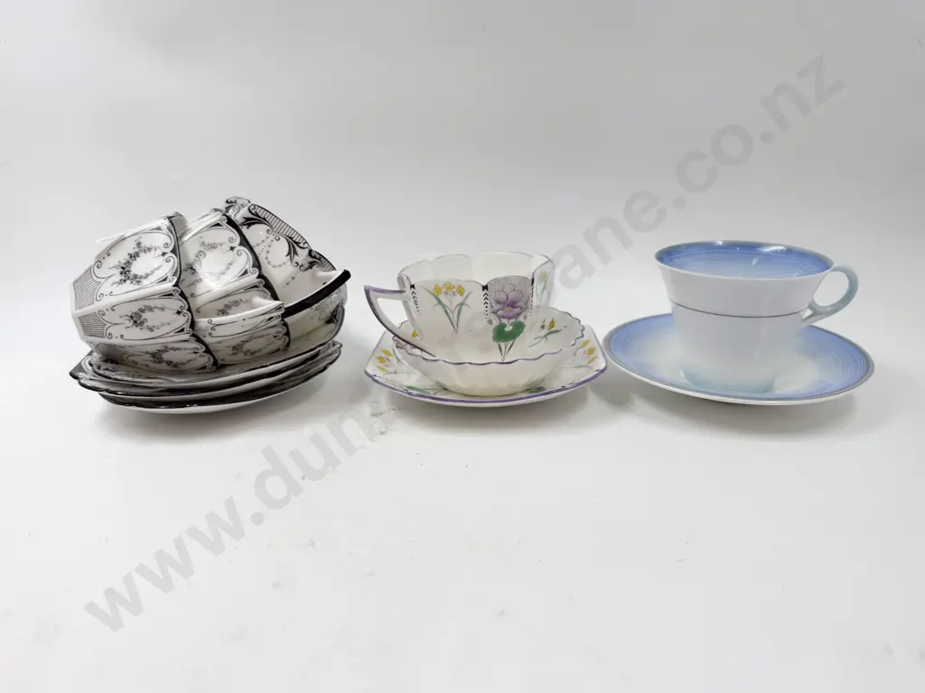 Five Shelley Art Deco Period Tea Cup and Saucers Dish Image 1++