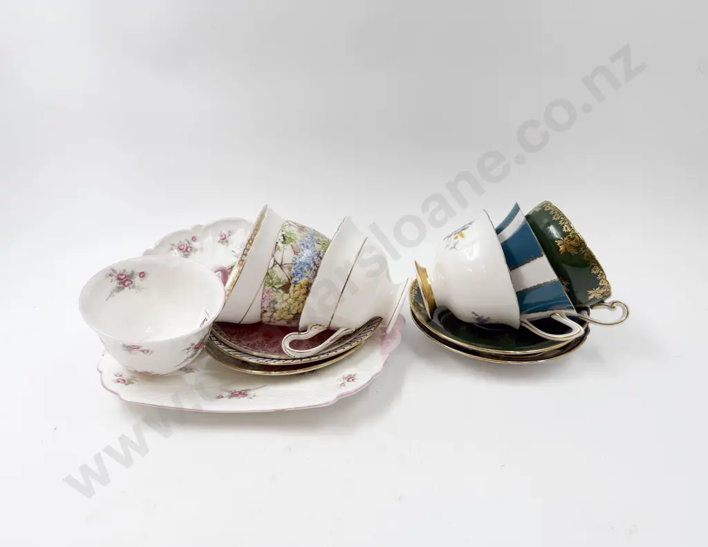 Seven Shelley Cup and Saucers with Cake Plate Image 1++