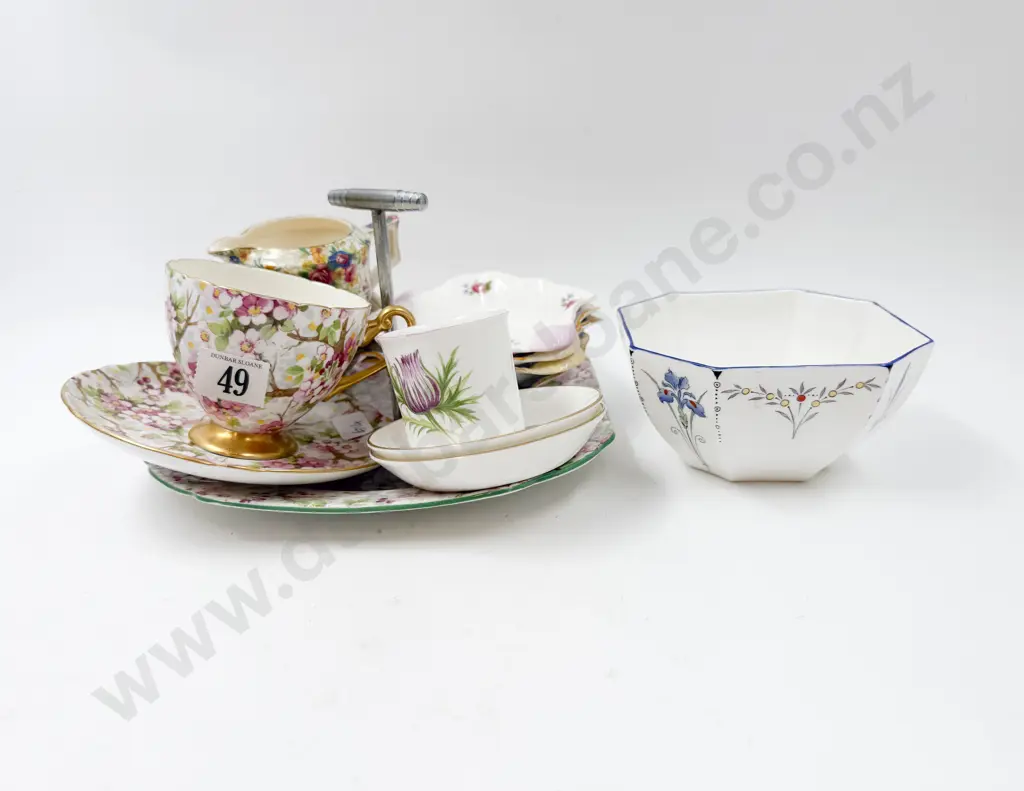 Shelley Dishes and Allover Floral China With Cake Stand Image 1++