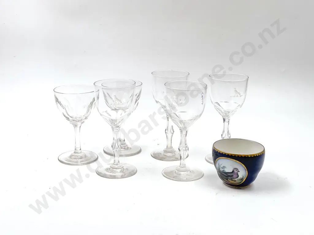 Six Vict. Port Glasses and Antique Dresden H/P Cabinet Cup Image 1++
