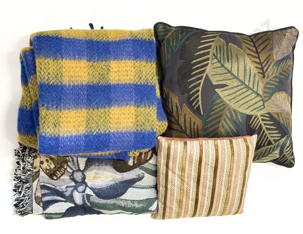 Wool Travel Blanket with Other and Two Cushions Image 1++