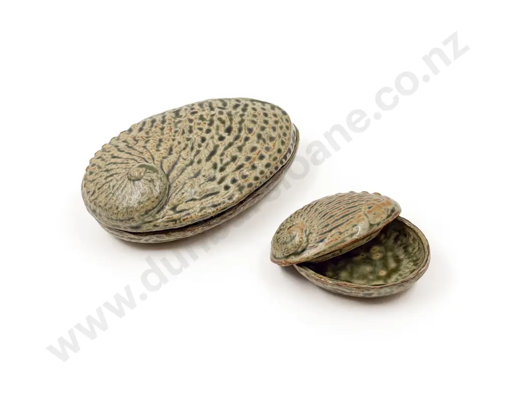 Large and Small Shining Fossil Pottery Paua Dishes Image 1++