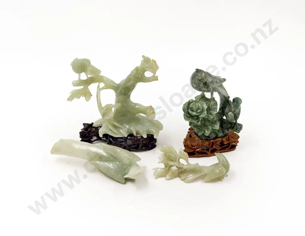 Two Cased Chinese Jade Style Bird Ornaments (Faults) Image 1++