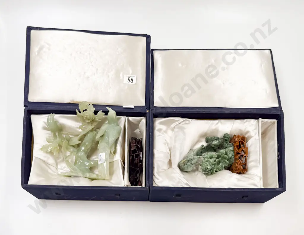 Two Cased Chinese Jade Style Bird Ornaments (Faults) Image 1++