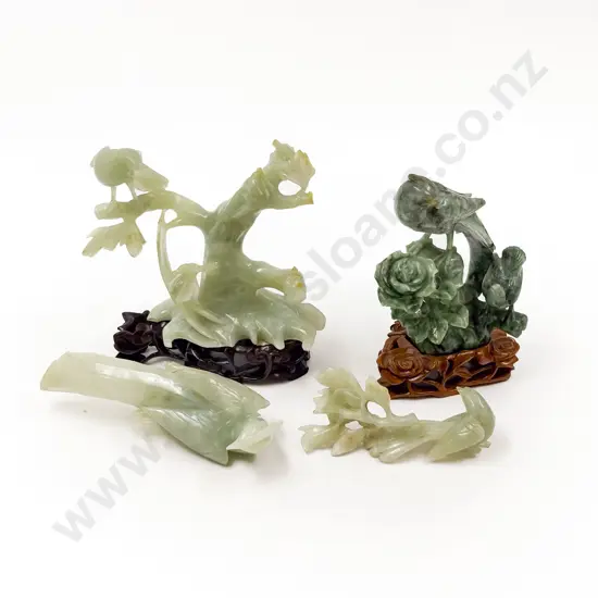 Two Cased Chinese Jade Style Bird Ornaments (Faults)