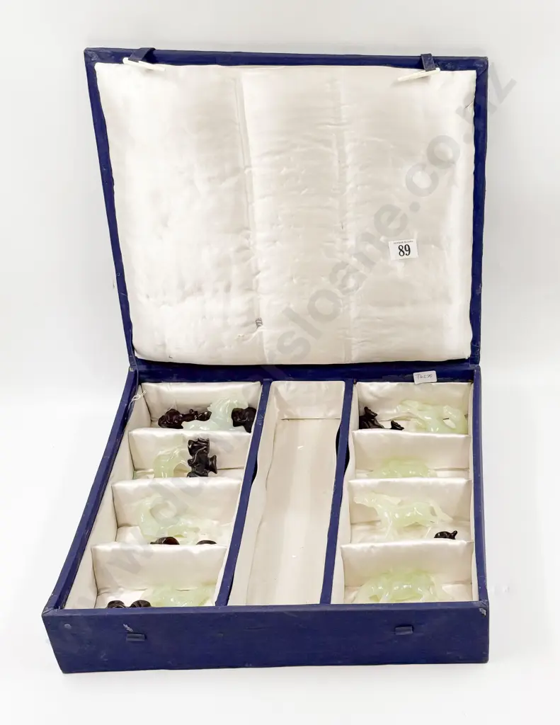 Cased Eight Chinese Jade Style Horse Ornaments Image 1++