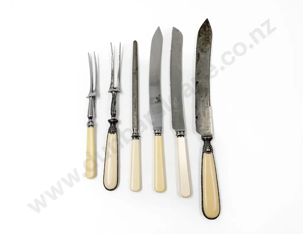 Antique Steel Carving Knife and Fork with Four Piece Carving Set Image 1++