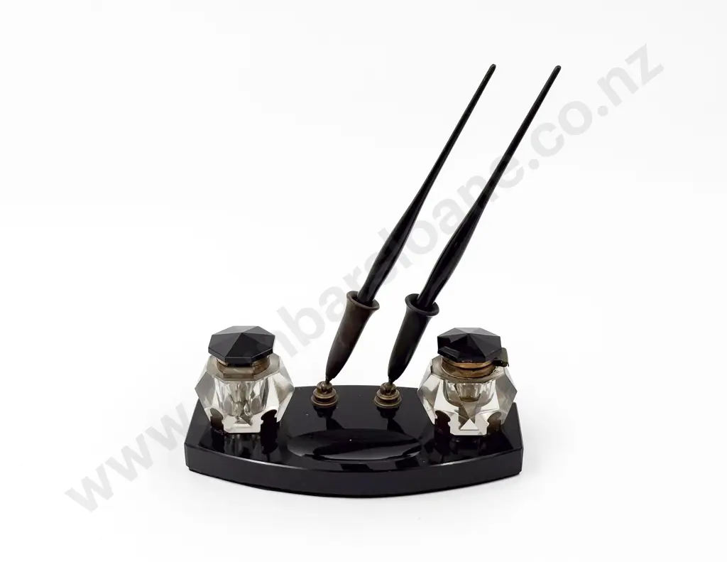 Art Deco Black Glass Desk Stand Image 1++