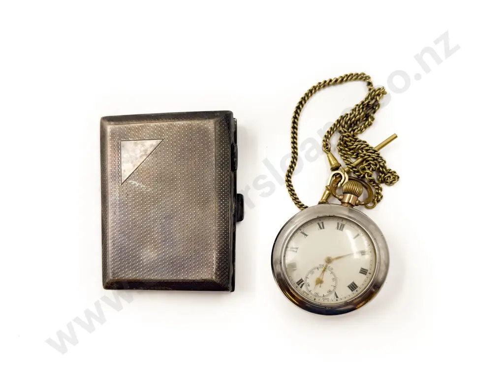 Gold Plated Pocket Watch & S/S Cigarette Case Image 1++