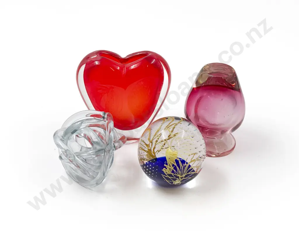 Murano Heart Form Vase (Faults) together with Boxed Paperweight & Two Others Image 1++