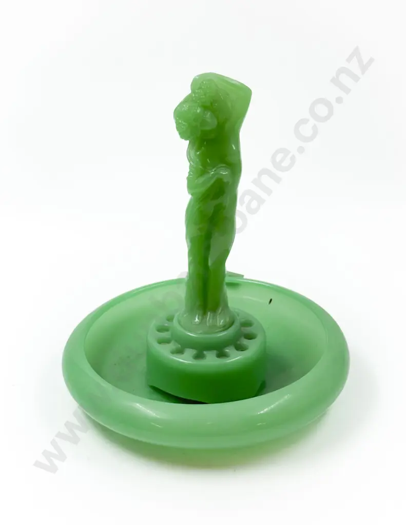 Art Deco Jade Glass Float Bowl & Figure Image 1++