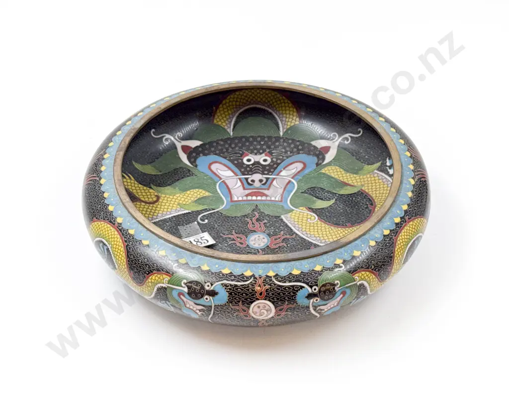 Large Cloisonne Dragon Decorated Table Bowl Image 1++