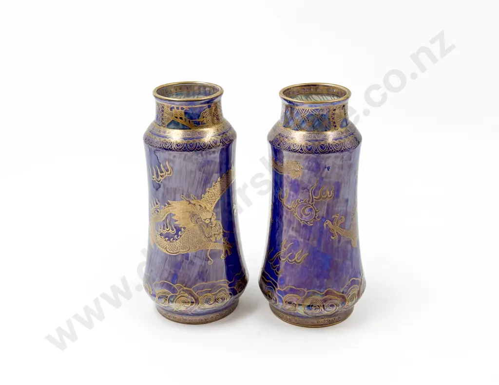 Pair of Wedgwood Dragon Decorated Lustre Vases Image 1++