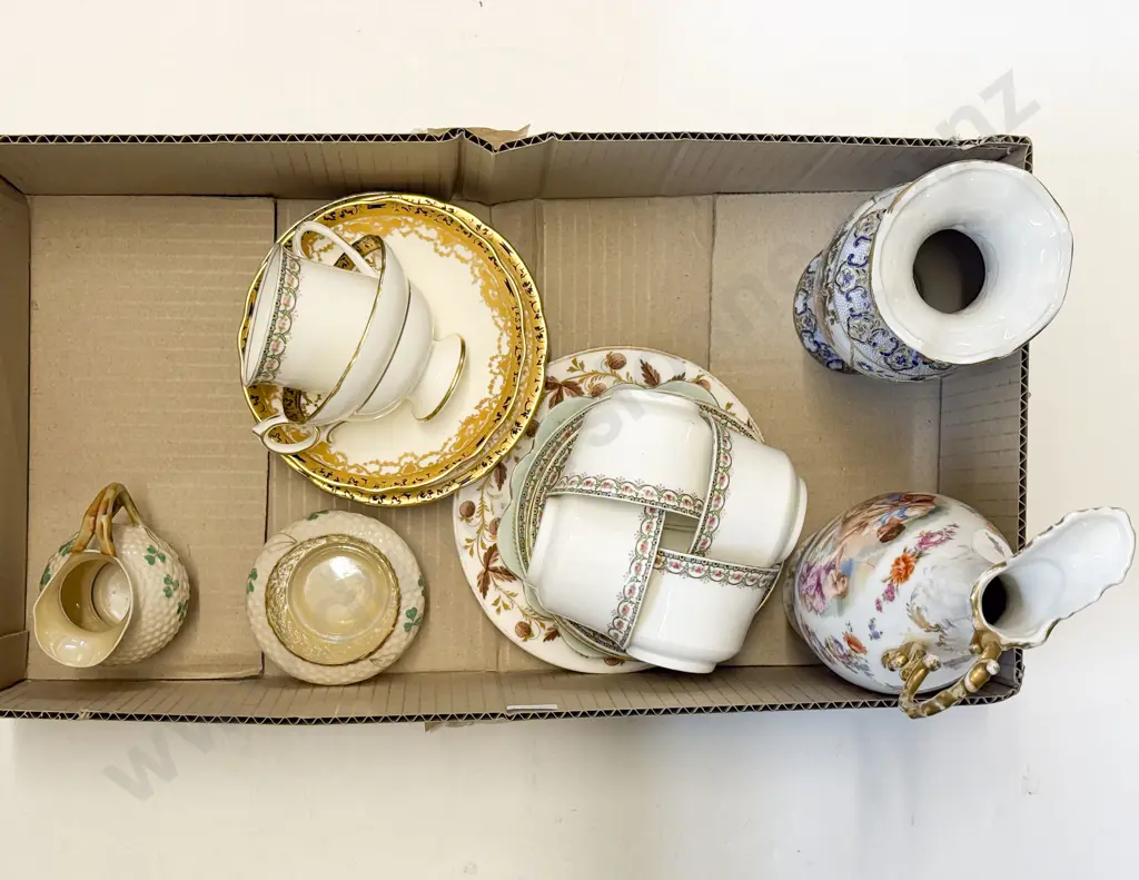Box of Assorted Fancy China incl Belleck & Aynsley Image 1++
