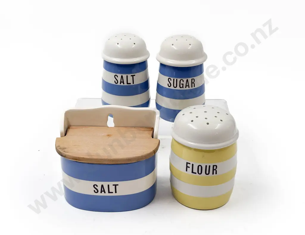 T G Green Cornish Ware Salt Sugar & Flour Castors together with Salt Cellar Image 1++