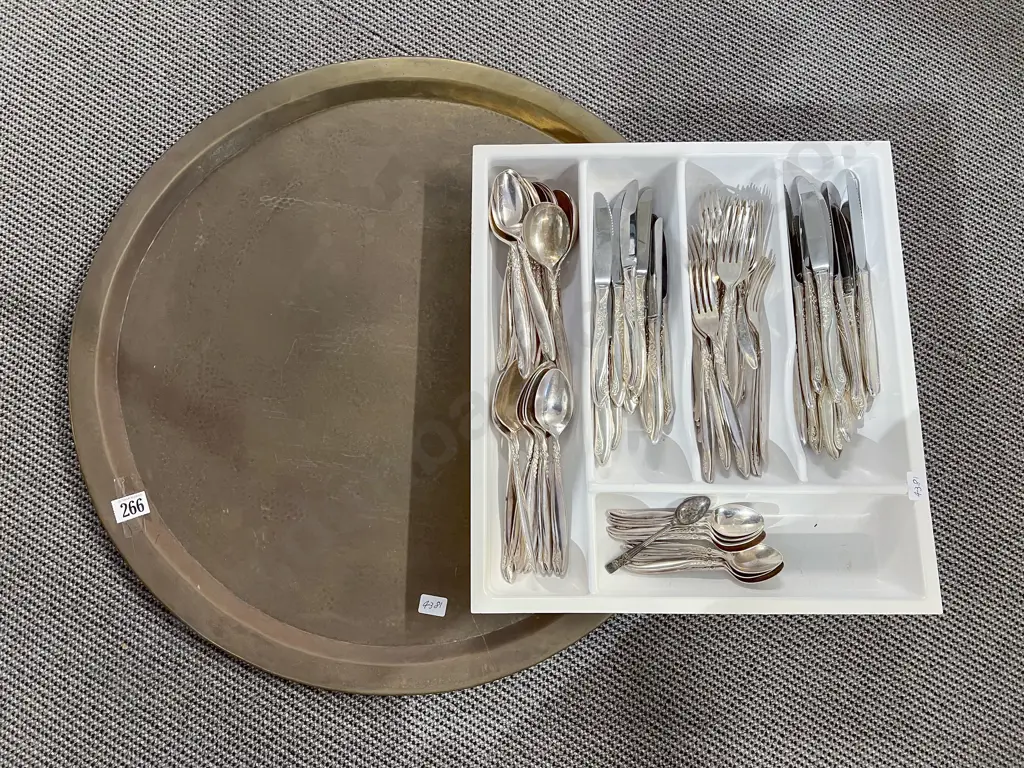 Large Brass Tray together with Cutlery Set Image 1++