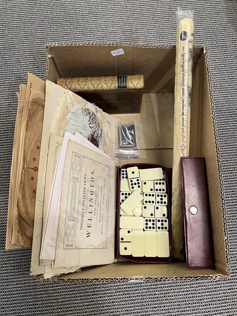 Box of Assorted incl Dominoes & Various 78rpm Records Image 1++
