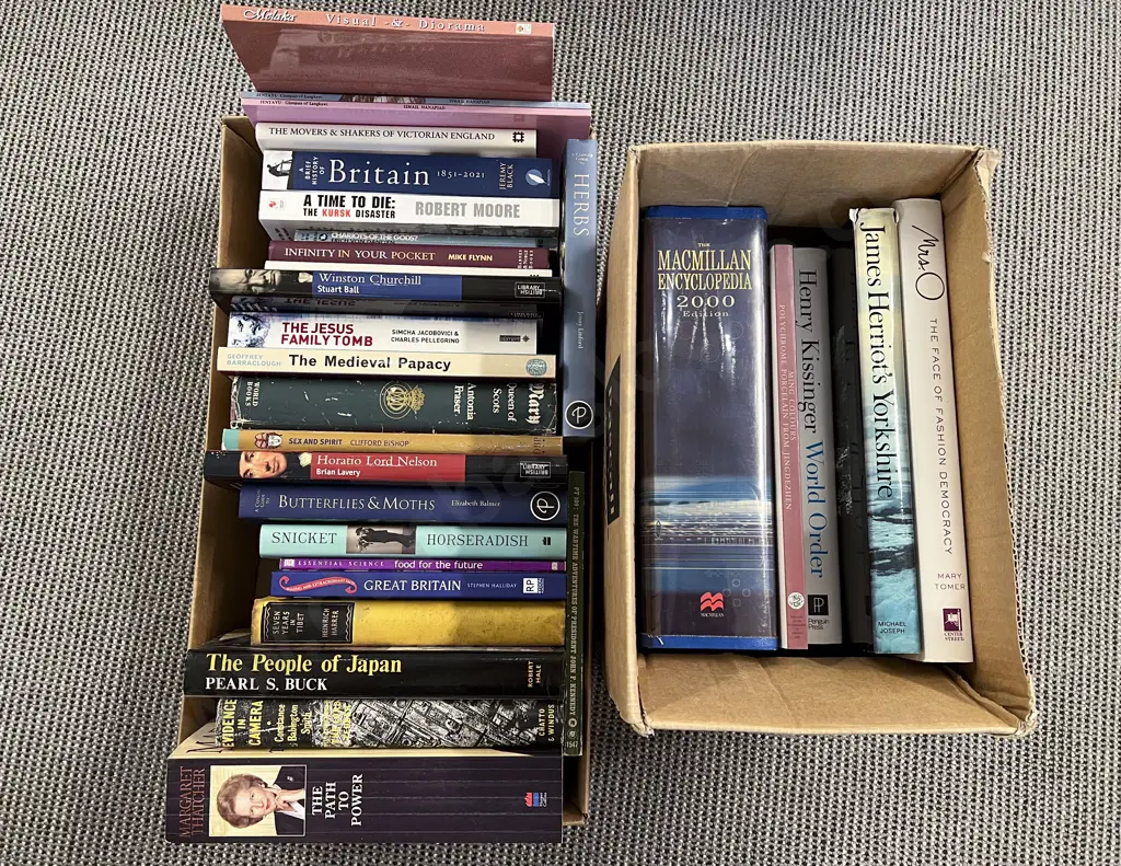 Two Boxes of Assorted Hardback Books Image 1++