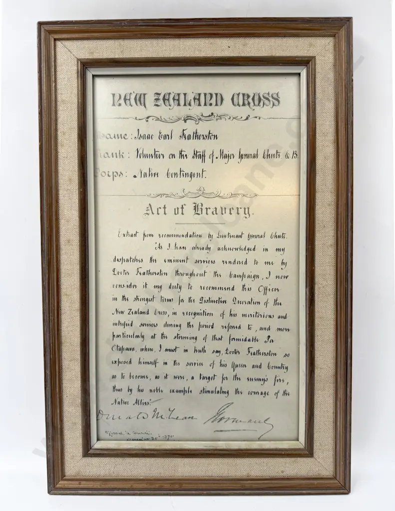 The NZ Cross by B Kieran & Framed Facsimilie Document Image 1++