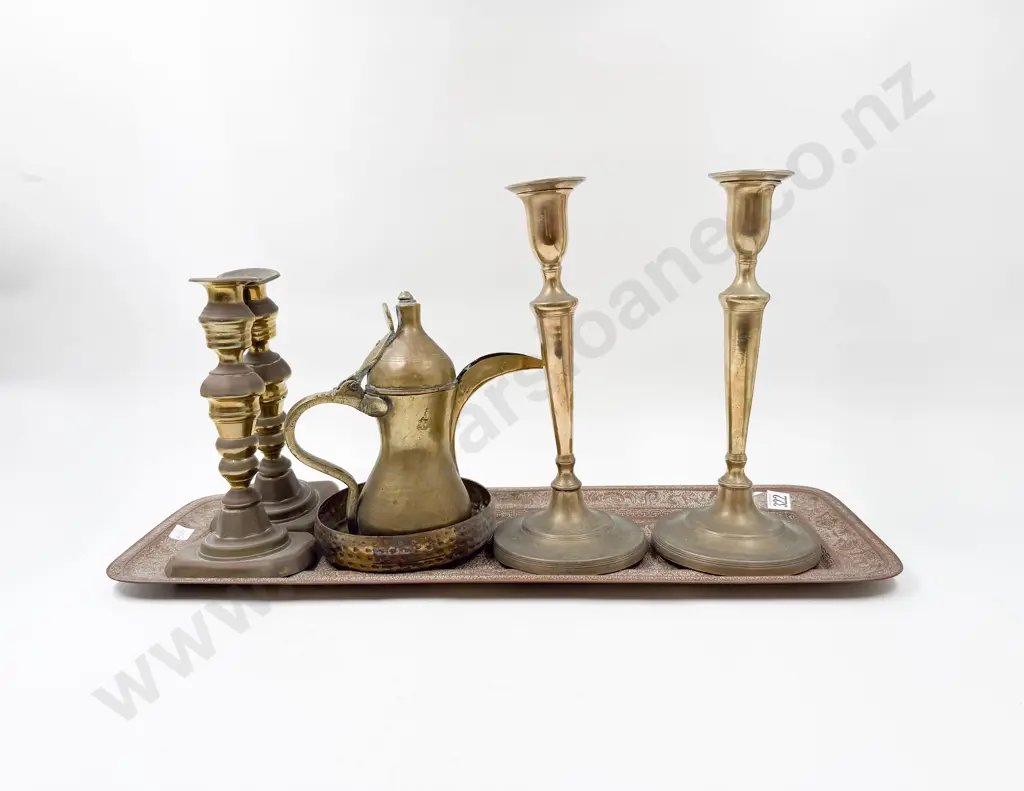 Two Pairs Brass Candlesticks & Others Image 1++