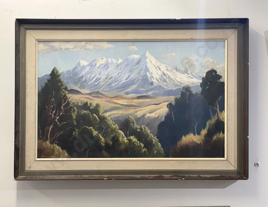 E. B. Lattey - Ruapehu From Desert Road - Oil on Canvas Image 1++