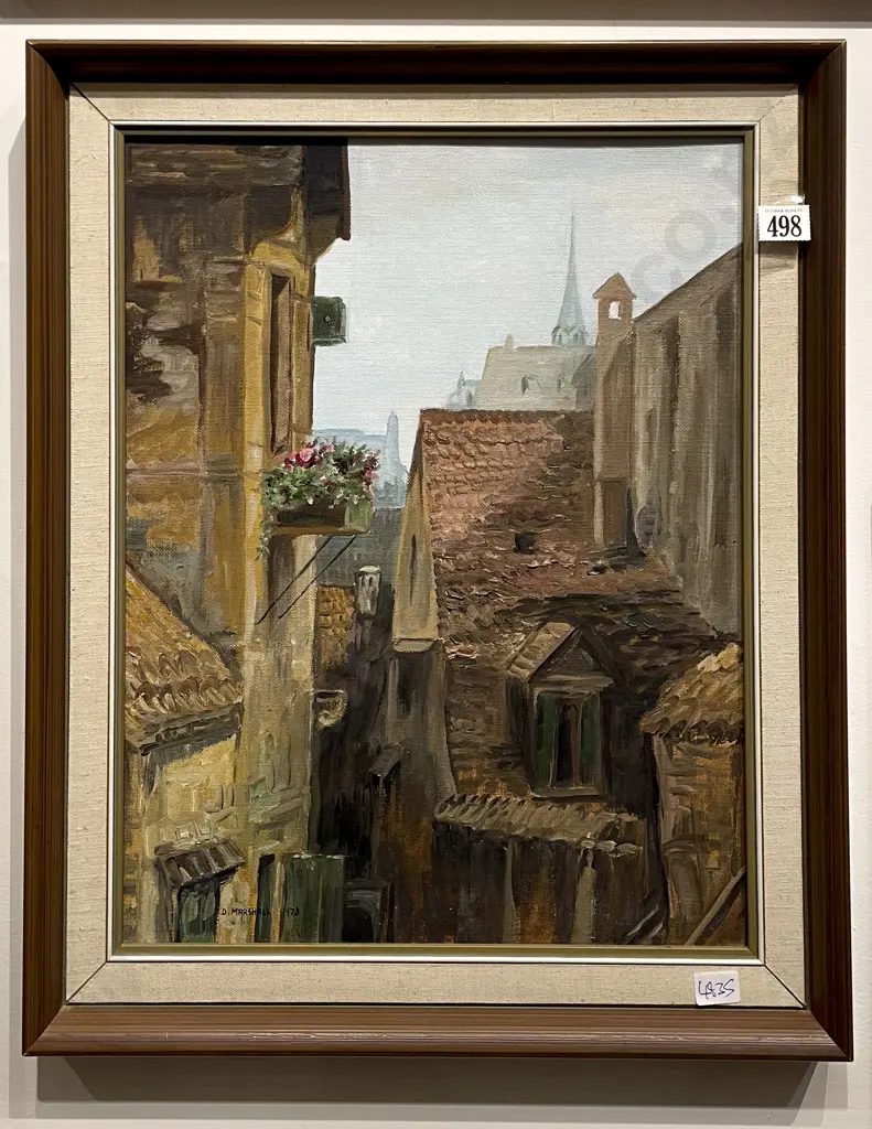 D. Marshall - Dutch Rooftop Scene - Oil on Board Image 1++
