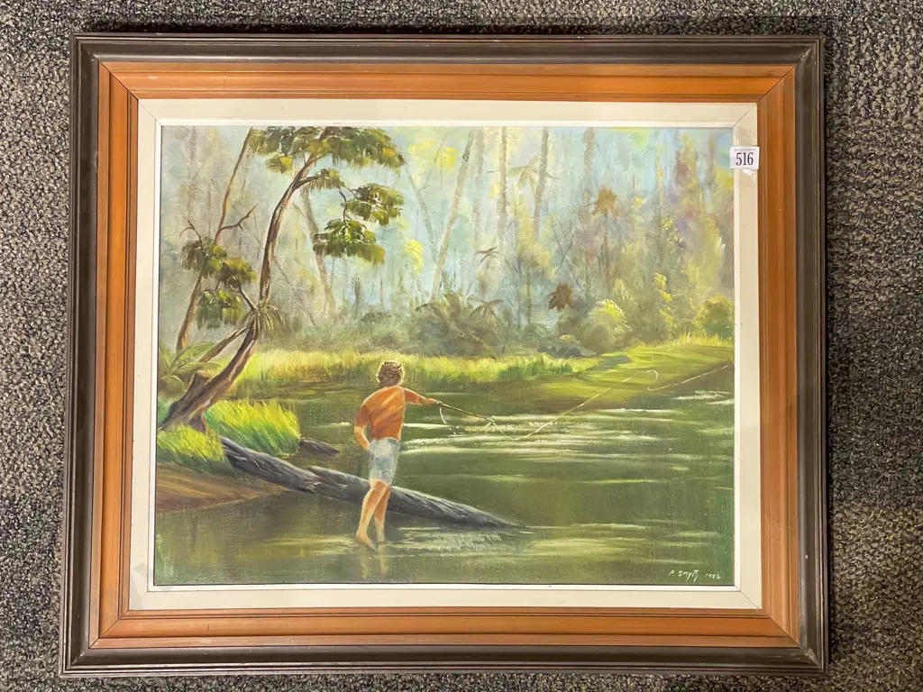 P. Smyth - "Fly Fishing" - Oil on Board Image 1++