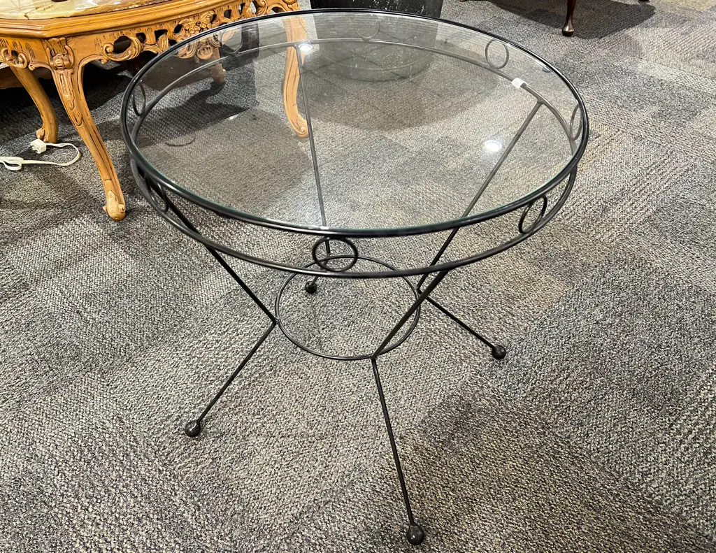 Circular Wire Framed Glass Top Coffee Table Image 1++
