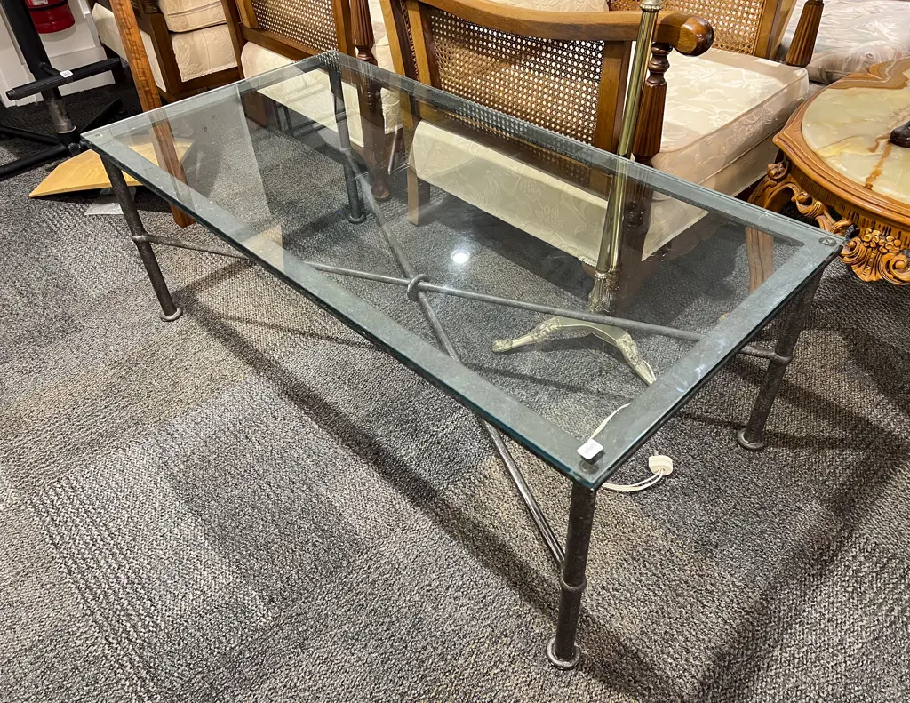 Wrought Metal Based Rectangular Glass Top Coffee Table Image 1++