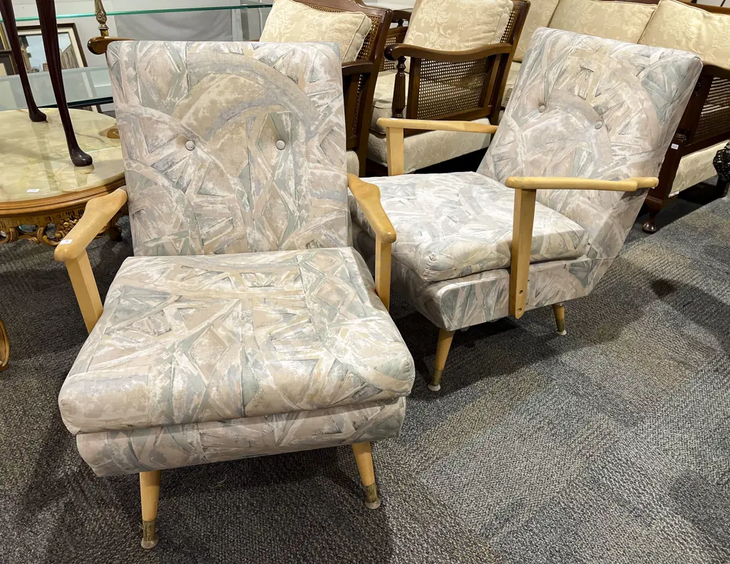 Pair Modern Upholstered Button Back Armchairs Image 1++